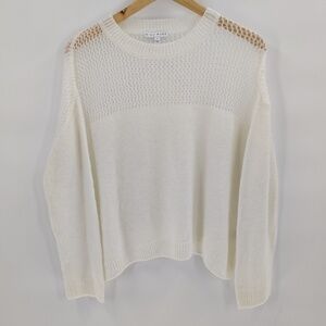 MIOU MUSE Stitched Sweater Ivory Lightweight Wool Blend Large